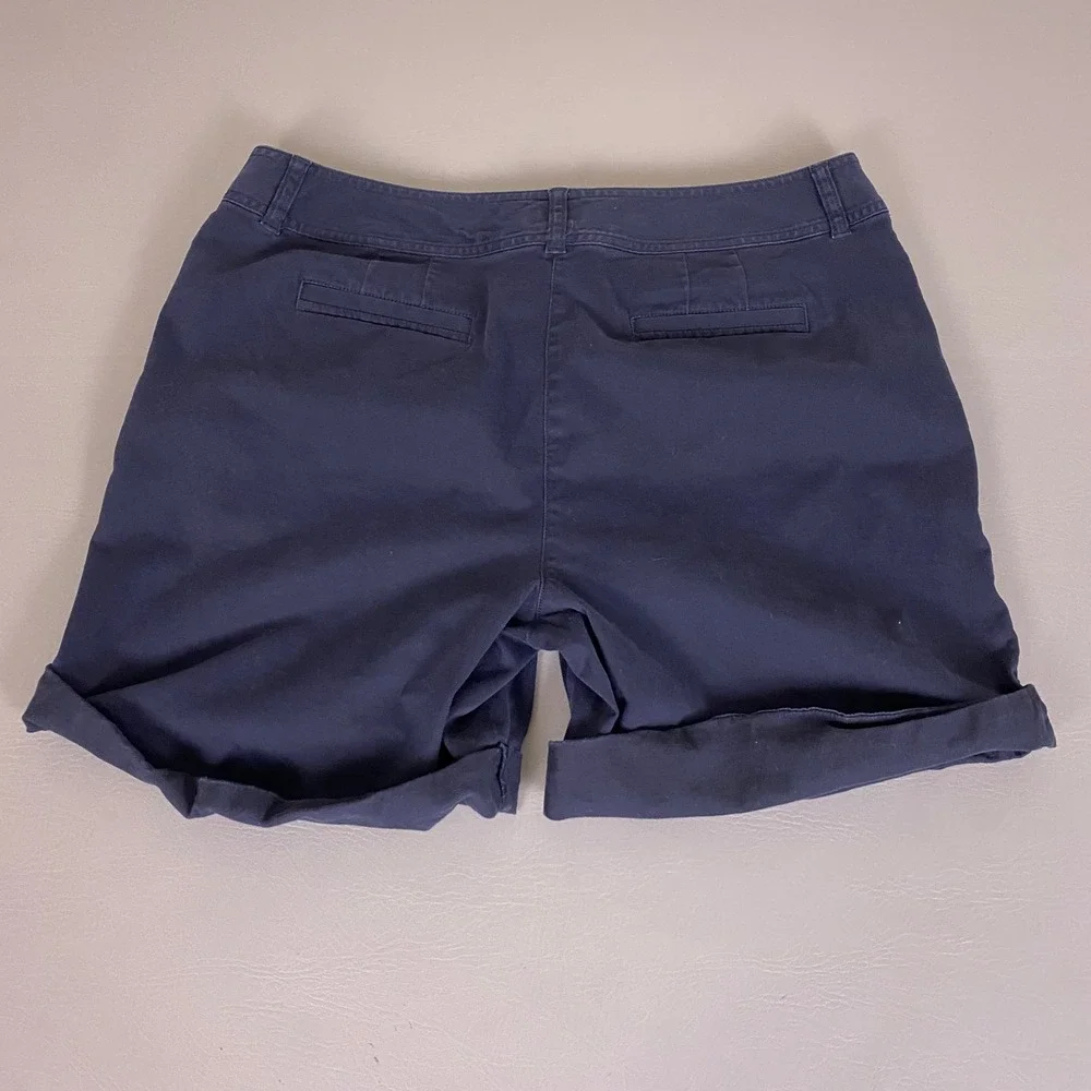 J.Jill Shorts Women's Size 16 Navy Blue Stretch Cotton Chino Cuffed Solid Casual